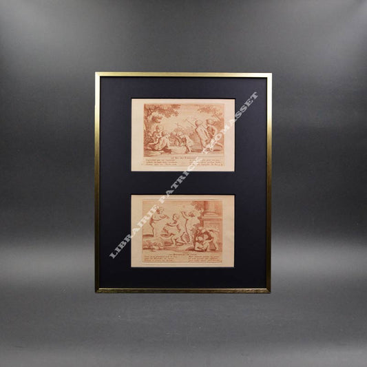 Les Jeux et plaisirs de l'enfance par Bouzonnet-Stella Claudine - 2 gravures anciennes bien encadrées