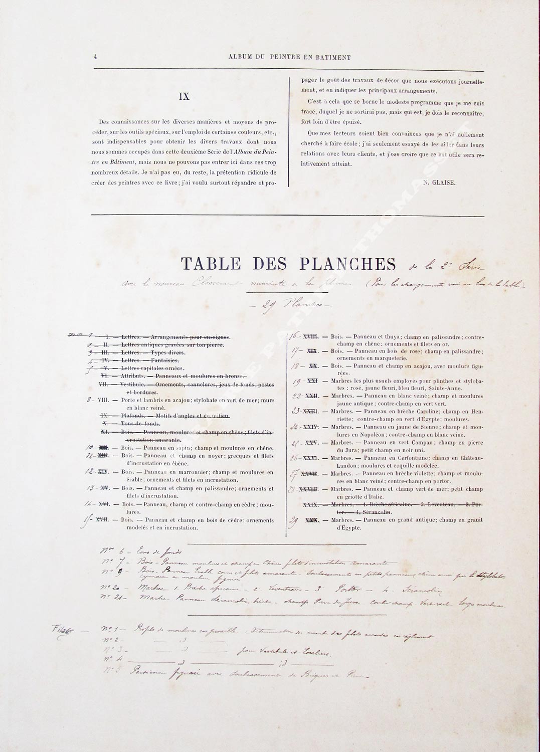 Album du peintre en batiment bois marbres lettres par N. Glaise 29 lithographies